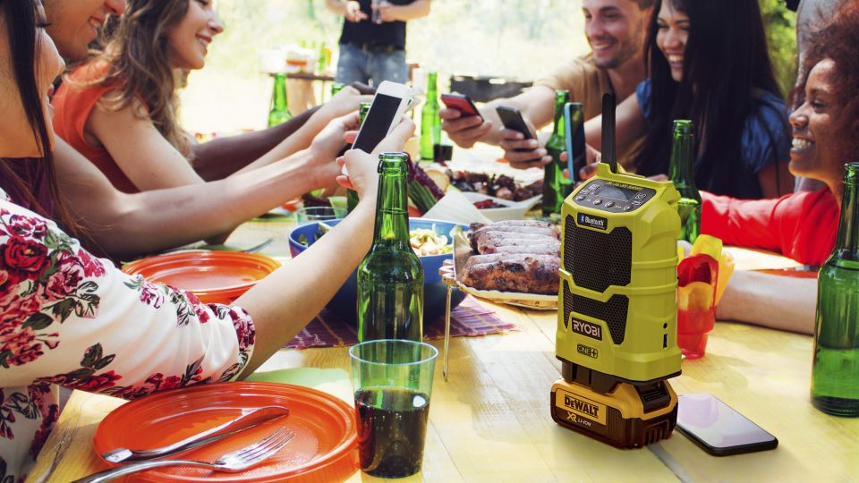 Use a Ryobi One+ radio with a DeWalt battery this summer
