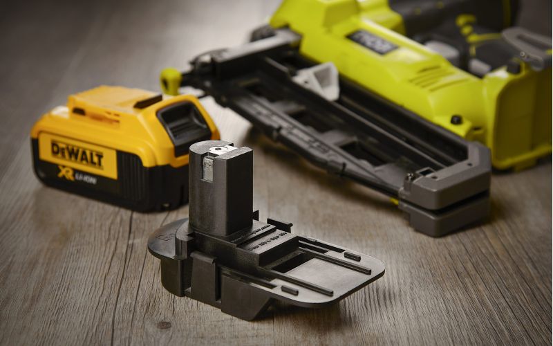 Badaptor with DeWalt battery and nail gun