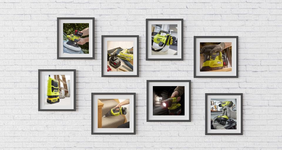 Gallery wall with hanging pictures