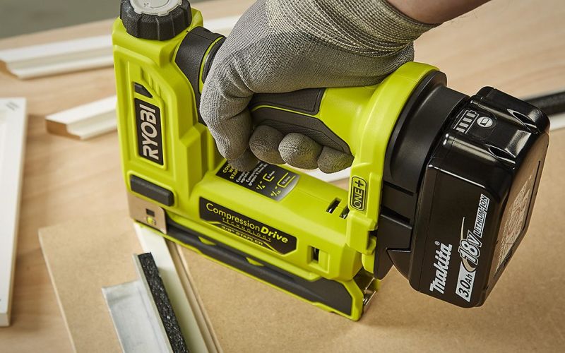 Ryobi One+ stapler reinforcing wooden frame