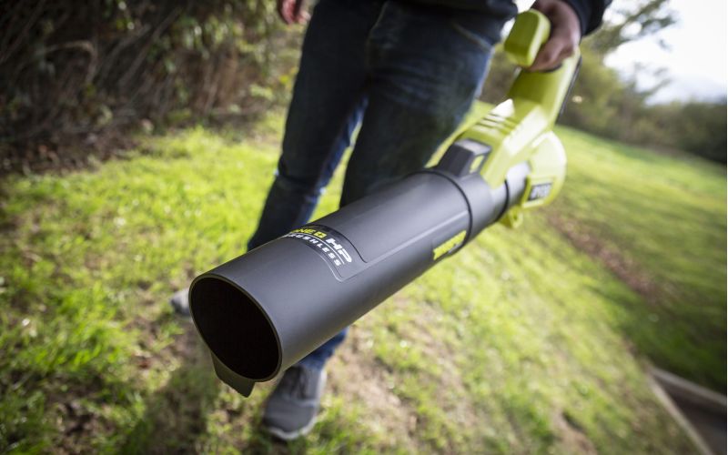High performance Ryobi leaf blower in use